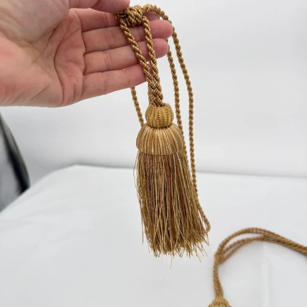Curtain Tieback Tassels Gold Twisted Cord Fringe Set of 2 Victorian Home Decor